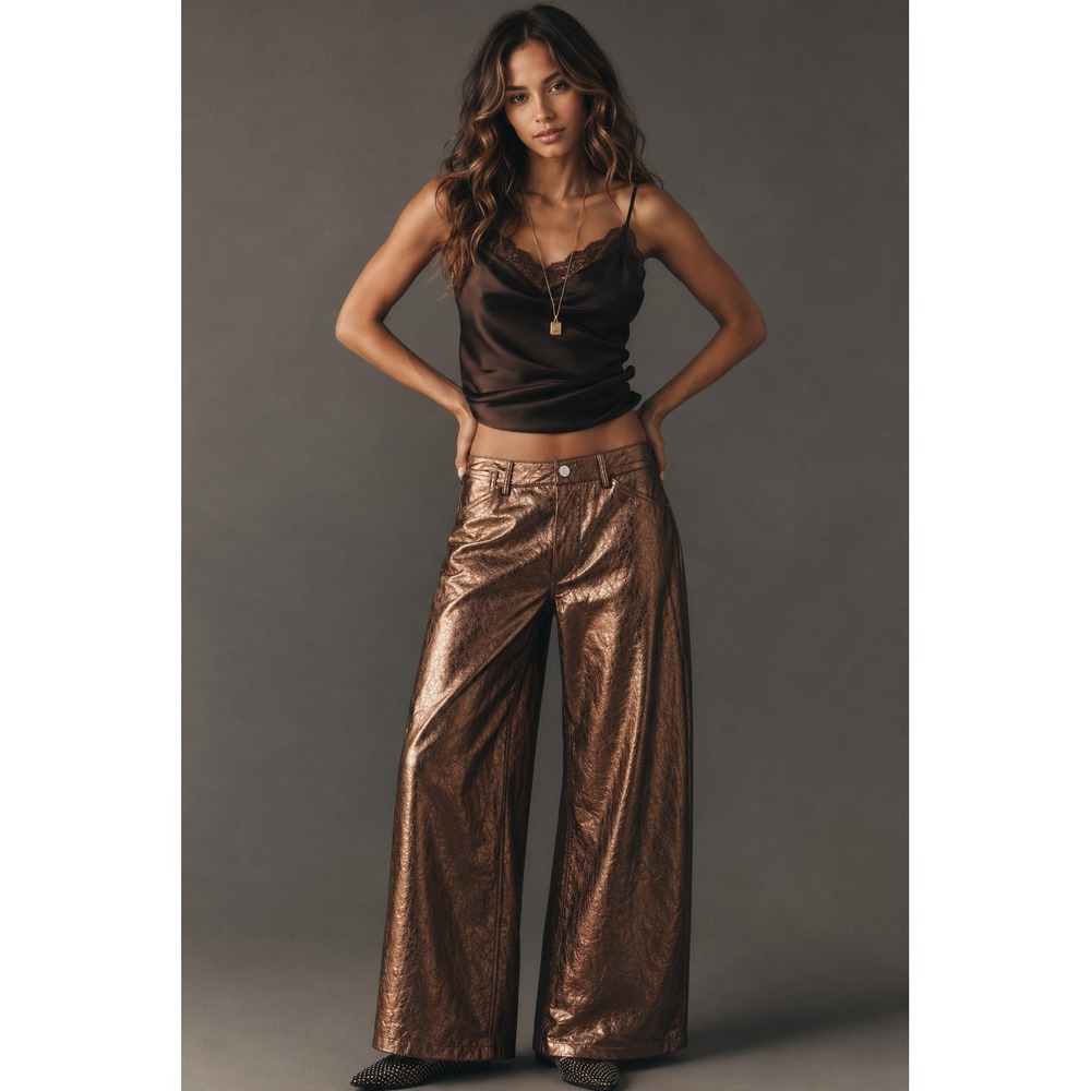 Anthropologie Pilcro Metallic Bronze Wide-Leg Pants